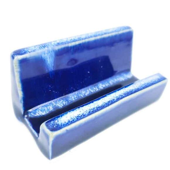 Business Card Holder Cobalt Blue Pottery Career - Picture 1 of 4